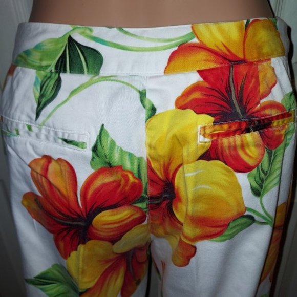 NEW Madison Studio White Orange Multi Floral Crop Pants Size 4 - Picture 4 of 6